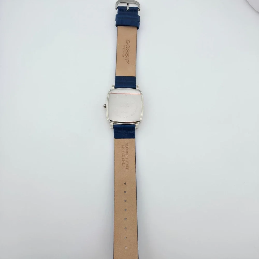 GOSSIP Ladies Quartz Watch Blue Dial & Crocodile Leather Strap Silver Tone 8